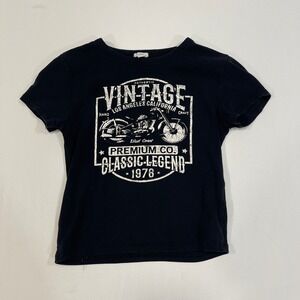 Garage Motorcycle Graphic Baby Tee‎ Womens XS Black Short Sleeve | Biker Grunge
